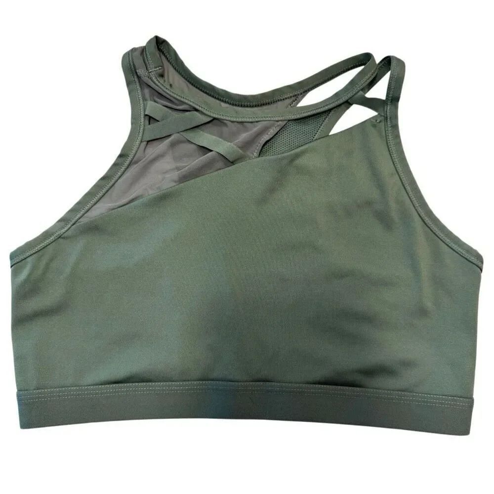 Nike Swoosh Rebel Slash Dri-Fit Racerback Athletic Sports Bra Green Size Large